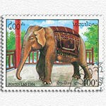 Timbre du Laos représentant un éléphant, retrouvez des instants du Laos décrit par Frangipanier, créations d'artisanat d'Asie du Sud-Est.