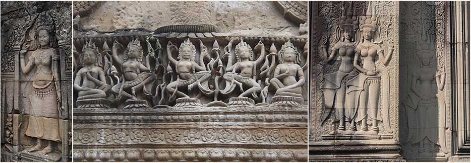 Apsara des temples d'angkor et sculptures, reportage sur les origines du tissage au Cambodge et le tissage d'aujourd'hui, artisanat authentique et équitable des villages.